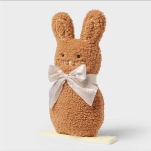 NWT Faux Shearling Brown Decorative Accent Easter Bunny on Stand Spritz